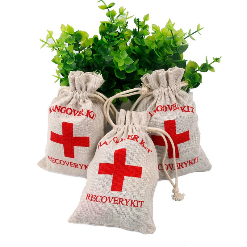 2019 new  10PCS Hangover Recovery Kit Hen Party Favors Cotton Linen First Aid Rustic Bag