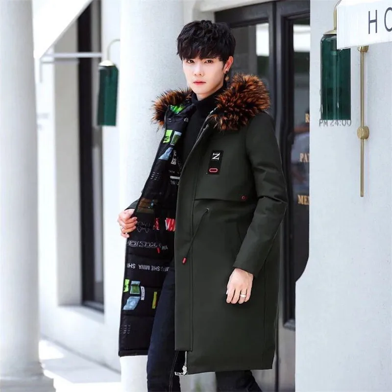 

Two Way Wear Plus Size M-3XL Fashion 2019 New Jackets Business Street Long Winter Coat Men Fur Collar Parkas Overcoat Outerwear