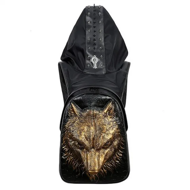 Buy Wolf head backpack pu leather shoulder bag men and