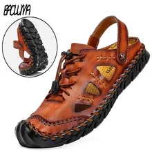 Новинка года; классические кожаные мужские мягкие сандалии обувь для отдыха; пляжные мужские сандалии в римском стиле; высококачественные сандалии; шлепанцы с мягкой подошвой