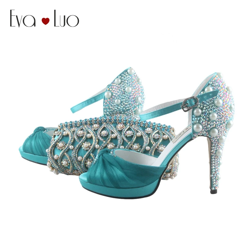 

BS036 Custom Made Turquoise Italian Shoes With Matching Bag Set Two-Piece High Heel Women Shoes Dress Pumps Bridal Wedding Shoes