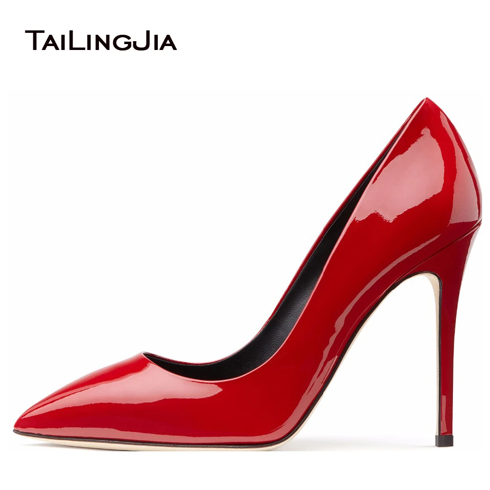

Sexy Women Red High Heels 2022 Shiny Black Stiletto Gold Patent Leather Ladies Basic Pumps Pointy Metallic Silver Court Shoes
