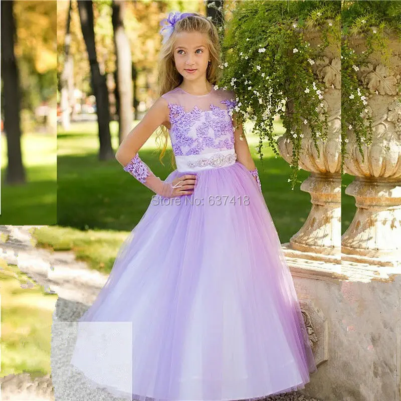 2015 Purple Flower Girl Dresses for Girls 7 16 with Lace Appliques and