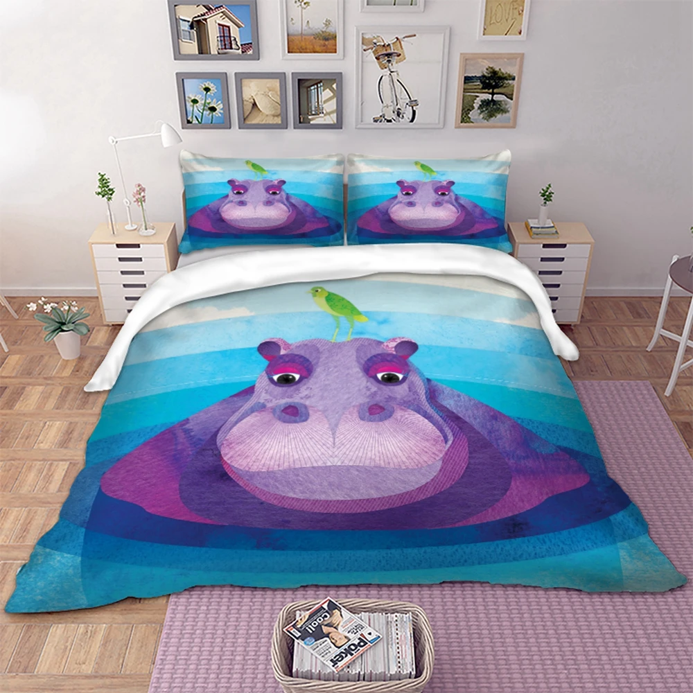 Комплект постельного белья Hippo с животными пододеяльник наволочками двуспальный