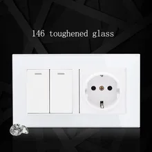 Push Button switch with EU type socket 16A germany socket, White crystal glass panel AC110V~250V Wall Light Switch Push Button switch with EU type socket 16A germany socket, White crystal glass panel AC110V~250V Wall Light Switch