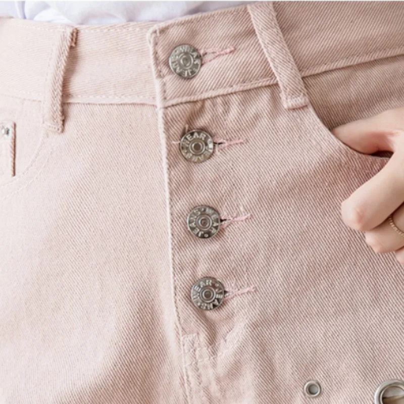 New Korean Style Plus Size Summer Tassel Women Denim Shorts Female Students Metal Ring Decoration High Waist Hole Short Pants New Korean Style Plus Size Summer Tassel Women Denim Shorts Female Students Metal Ring Decoration High Waist Hole Short Pants