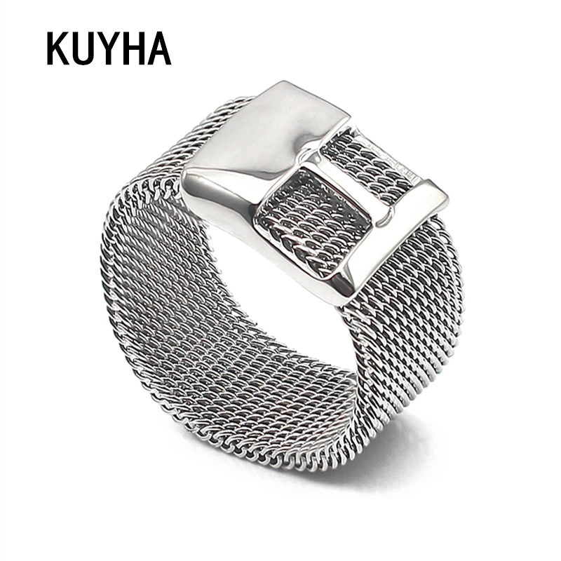 

Fashion Jewelry Accessories Band Strap Mesh Ring 10mm Wide Silver Color Stainless Steel Ring Women Men Ring Size