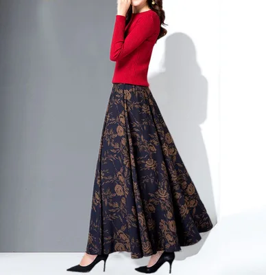 На заказ,, осенняя и зимняя женская длинная юбка большого размера в богемном стиле, Женская плиссированная утолщенная длинная юбка - Цвет: 17