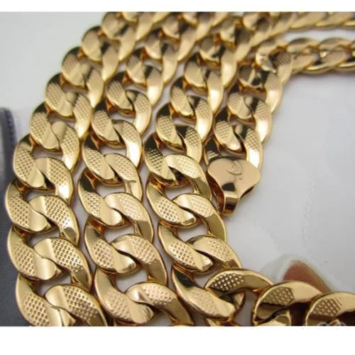 

Mens Yellow Gold Filled Hammered Flat Cuban Curb Chain Necklace Jewelry
