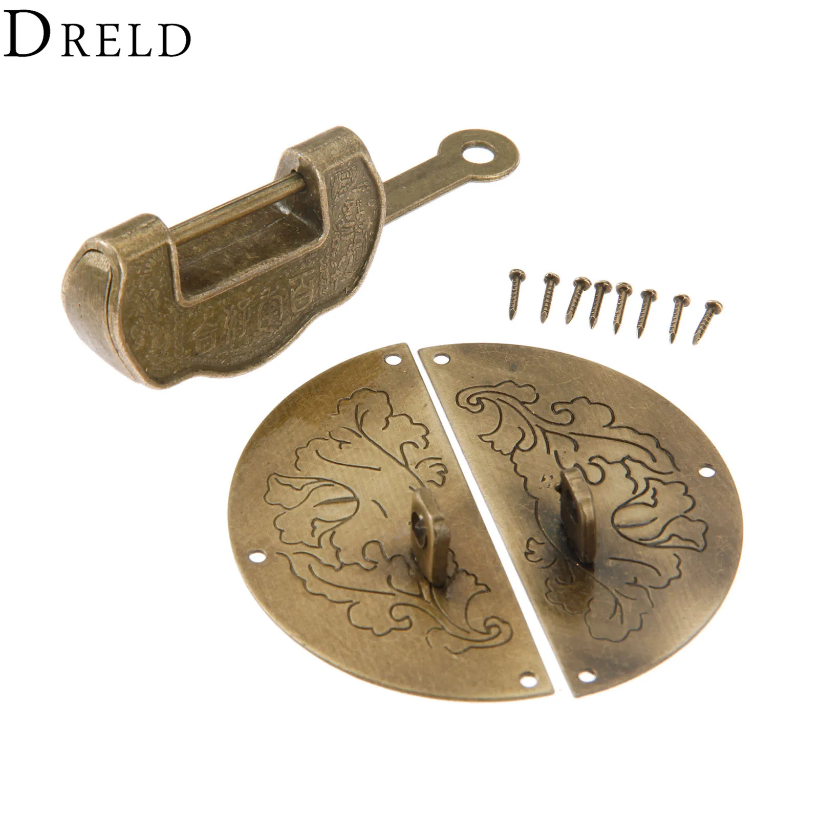 DRELD Antique Furniture Hardware Set Toggle Latch Hasp Buckle Clasp+Decorative Chinese Old Padlock Lock For Jewelry Wooden Box DRELD Antique Furniture Hardware Set Toggle Latch Hasp Buckle Clasp+Decorative Chinese Old Padlock Lock For Jewelry Wooden Box