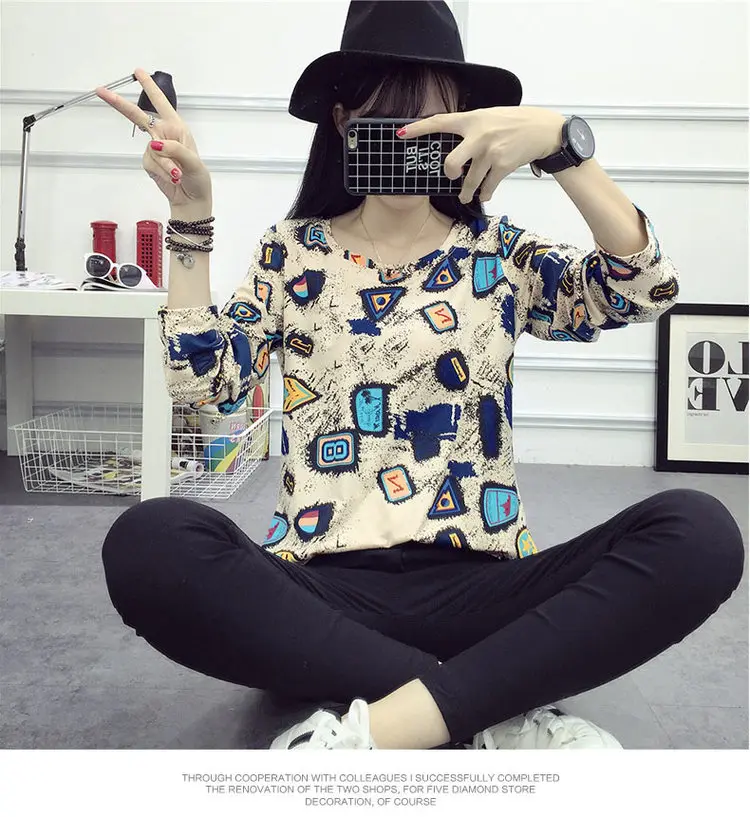2019 New Arrival Tshirt Women Vintage Print T-shirt Femme Tshirts Autumn Long Sleeve Cotton Tops Tees Camisetas Mujer Moda (5)