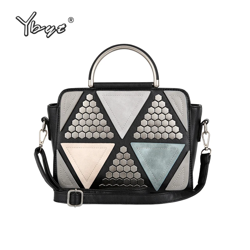 YBYT бренд новые Лоскутные Повседневные сумки в заклепках женская сумка для покупок горячая Распродажа дамские модные сумки через плечо