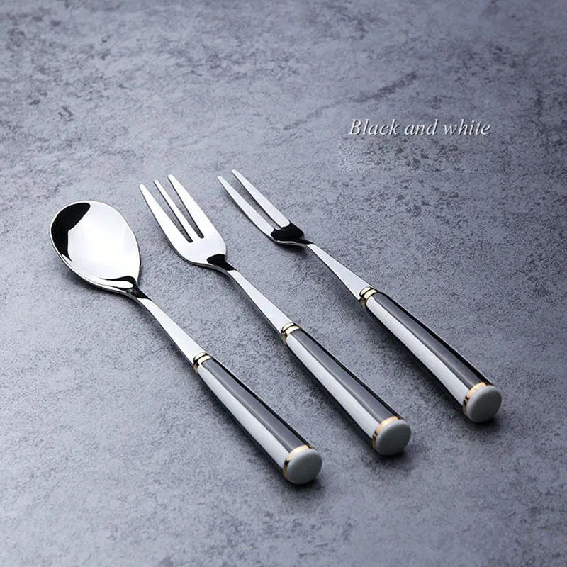 3Pcs Cybil Black and White Stainless Steel Flatware Set with Ceramic
