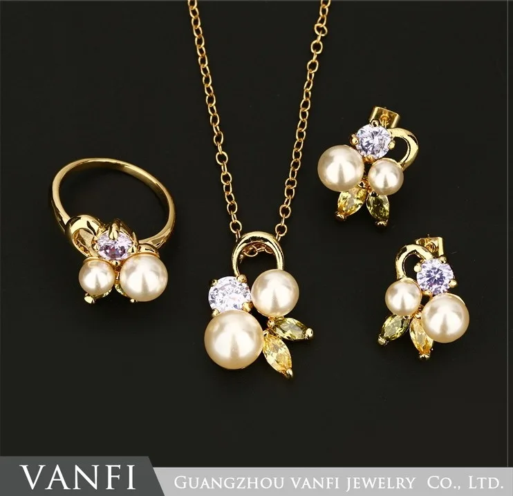 

Kfvanfi imitation pearl multicolor rhinestones crystal jewelry sets zinc alloy gold earrings necklace ring sets gift anniversary