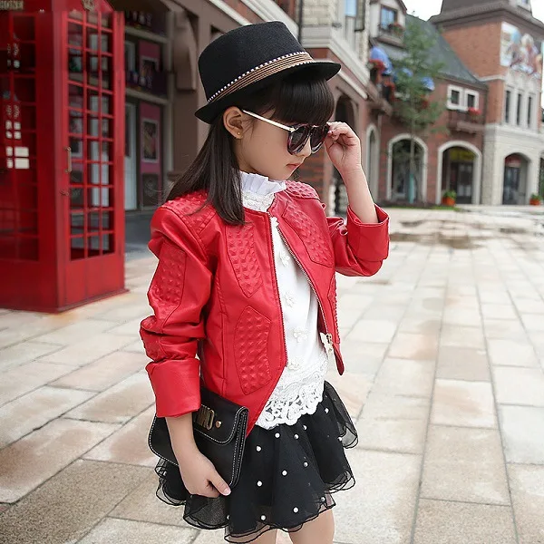 Girl Red Faux Leather Jacket Kids Girls And Coats Spring Kids Leather