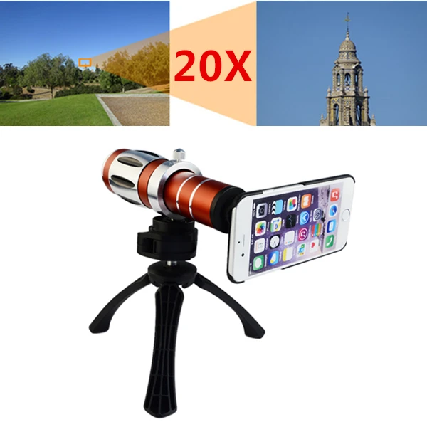 

High-end 3in1 20x Optical Zoom Telephoto Telescope Lens Kit For iPhone 4 4s 5 5s SE 6 6s 7 Plus Tripod Cases Phone Camera Lenses