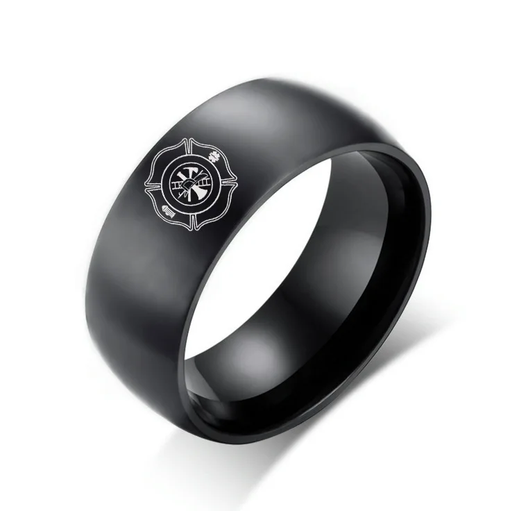 

GELICITY Black&Silver Titanium Steel Firefighter Fireman Ring 1PC Male Allion Personalize Firefighter Fireman Ring For Man
