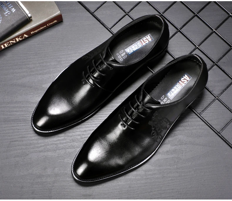 Mens Leather Casual Shoes Business Moccasins Men Wedding Shoe Men Genuine Leather Oxfords Shoes Black Leather Shoes Mens Size 45 (3)