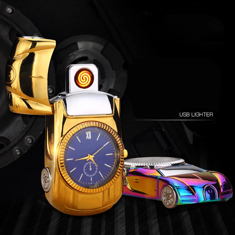 Автомобильная модель часов Зажигалка перезаряжаемая usb зарядка Электронная зажигалка для прикуривателя ветронепроницаемые беспламенные кварцевые наручные часы
