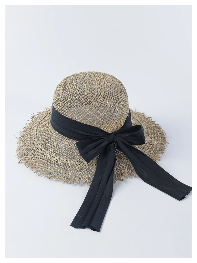 Новинка, полый солнцезащитный козырек, шляпа с УФ-защитой, женские шапки за бортом для пляжа, женские корейские соломенные шляпы для отдыха, летняя шляпа с бантом для отдыха