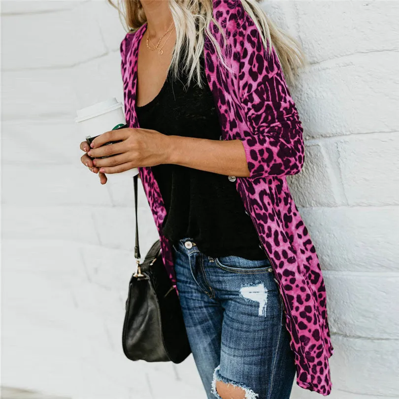  Fashion Womens Autumn Winter Casual Long Sleeve Leopard Print Fashion Coat Bllouse T-Shirt Tops Long coat New Arrival#4F01 (7)