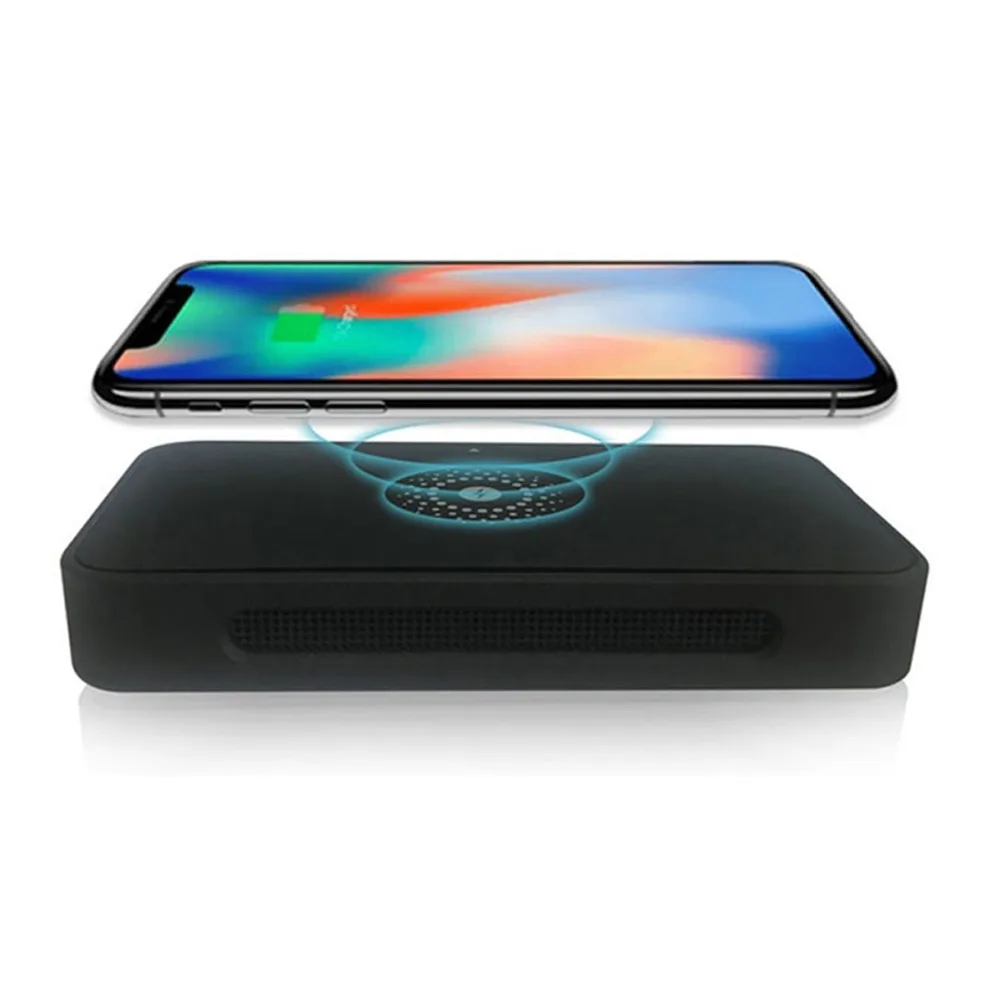 

Magic Box(Four in one)-A revolutionary power bank with built-in Bluetooth speaker, wireless charger and phone mount.