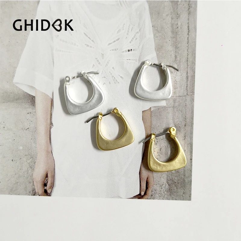 

GHIDBK Matte Gold Sliver Color Geometric Small Hoop Earrings for Women Ethnic Tribal Hoops Earrings Minimal Huggies Earrings