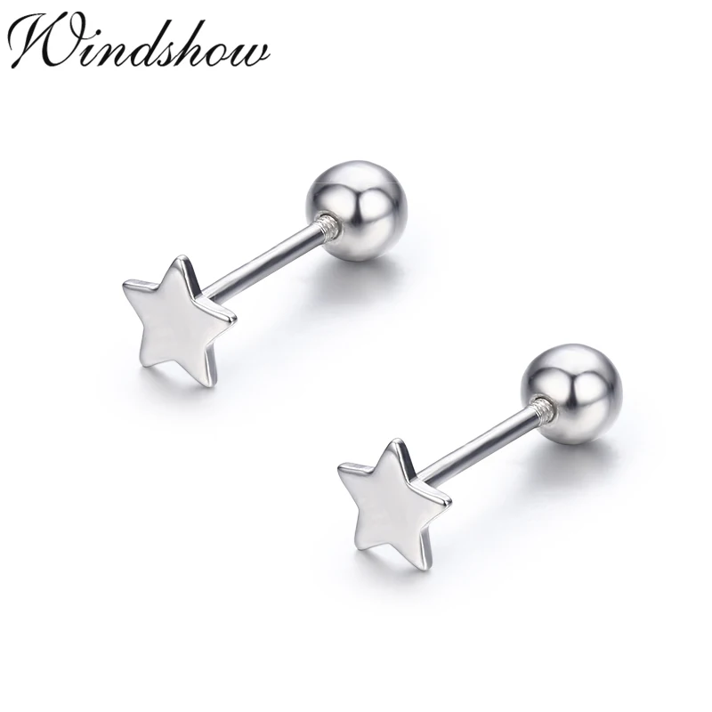 Cute 925 Sterling Silver Small Smooth Star Screw Back Stud Earrings For