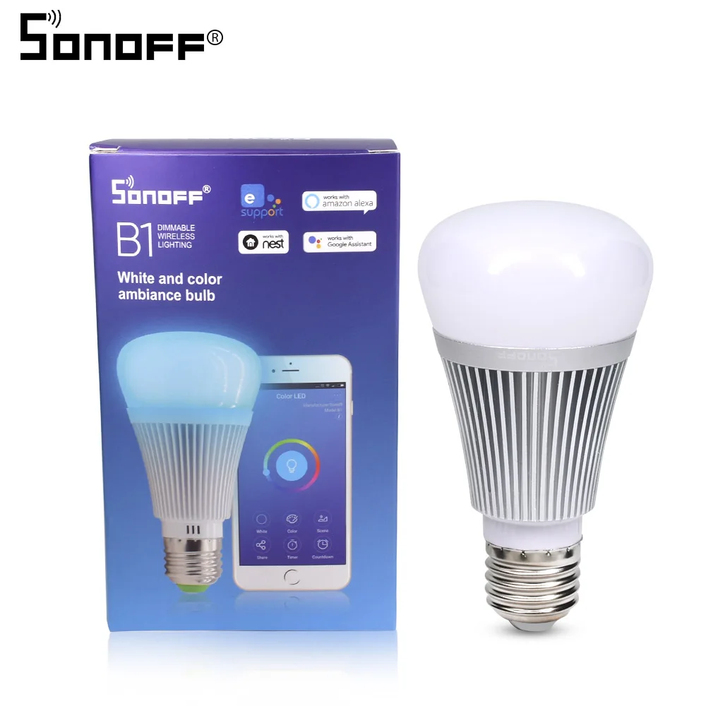 

Sonoff B1 Wifi Dimmer Led Bulb E27 6W Smart Home App Remote Wireless Control White and Color Ambiance Lamp Works With Alexa