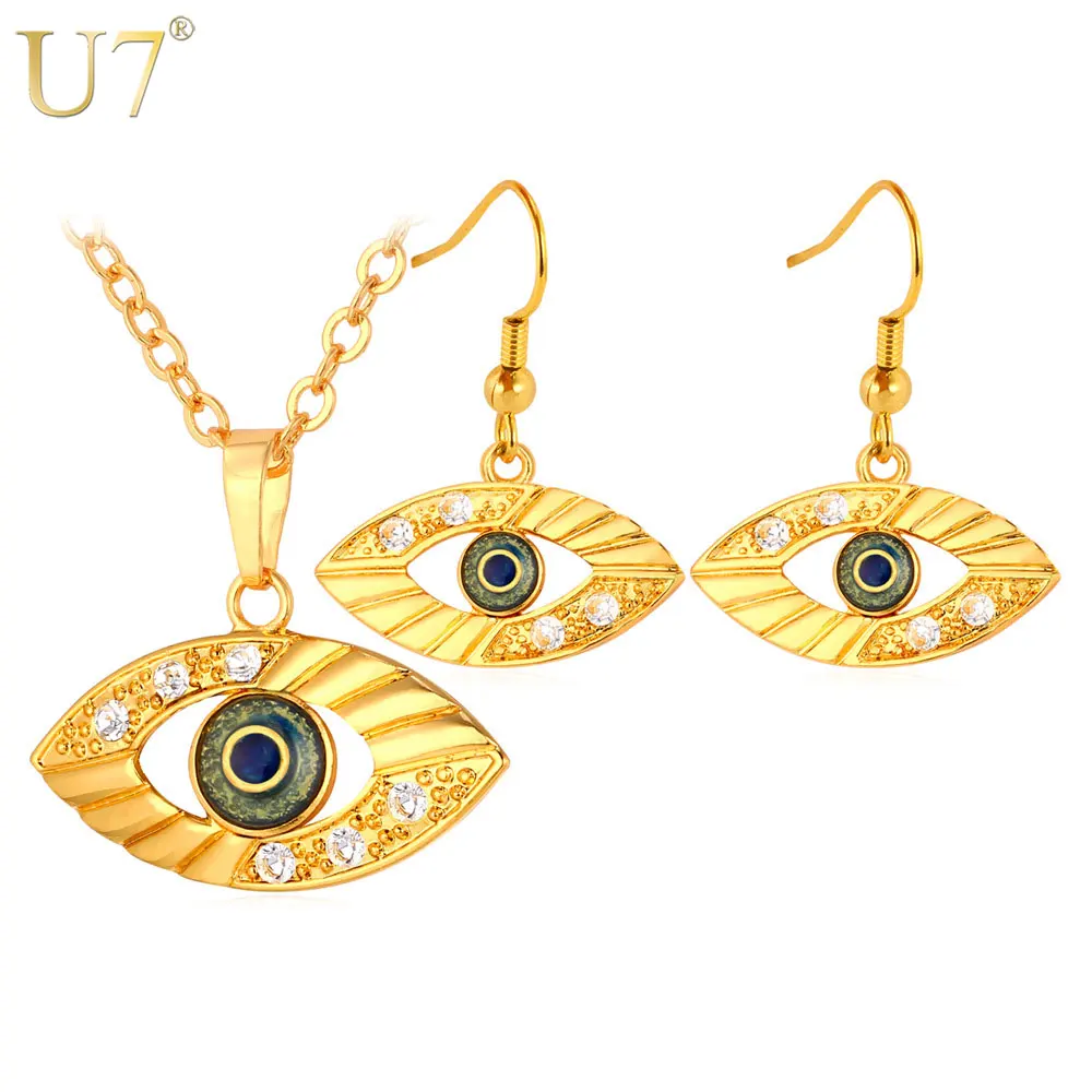 

U7 Turkish Jewelry Sets For Women Gold Color Fashion Jewelry Wholesale Trendy Eye Necklace Earrings Set S754