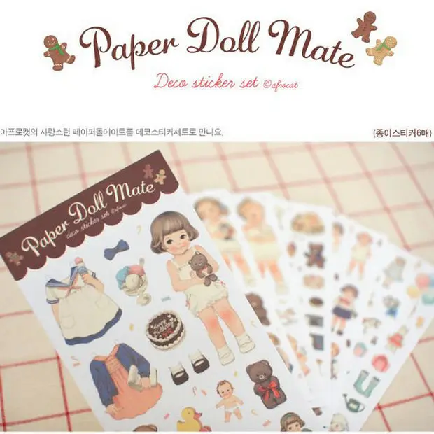 

6Pcs/Pack New 2018 Cute Creative Stickers Paper Girl Combination Paper Doll Mate Deco sticker set