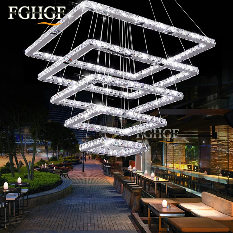 new design LED crystal chandeliers 5 squares lustres lamp dinning room living room chandelier LED light Lustres de cristal Fast Shipping (7)
