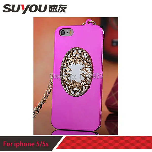 New 2014 Beautiful Electroplate Witch Magic Mirror Hard Cover Case For iphone 5 5s 5g Handbag Style With Gold Metal Chain |
