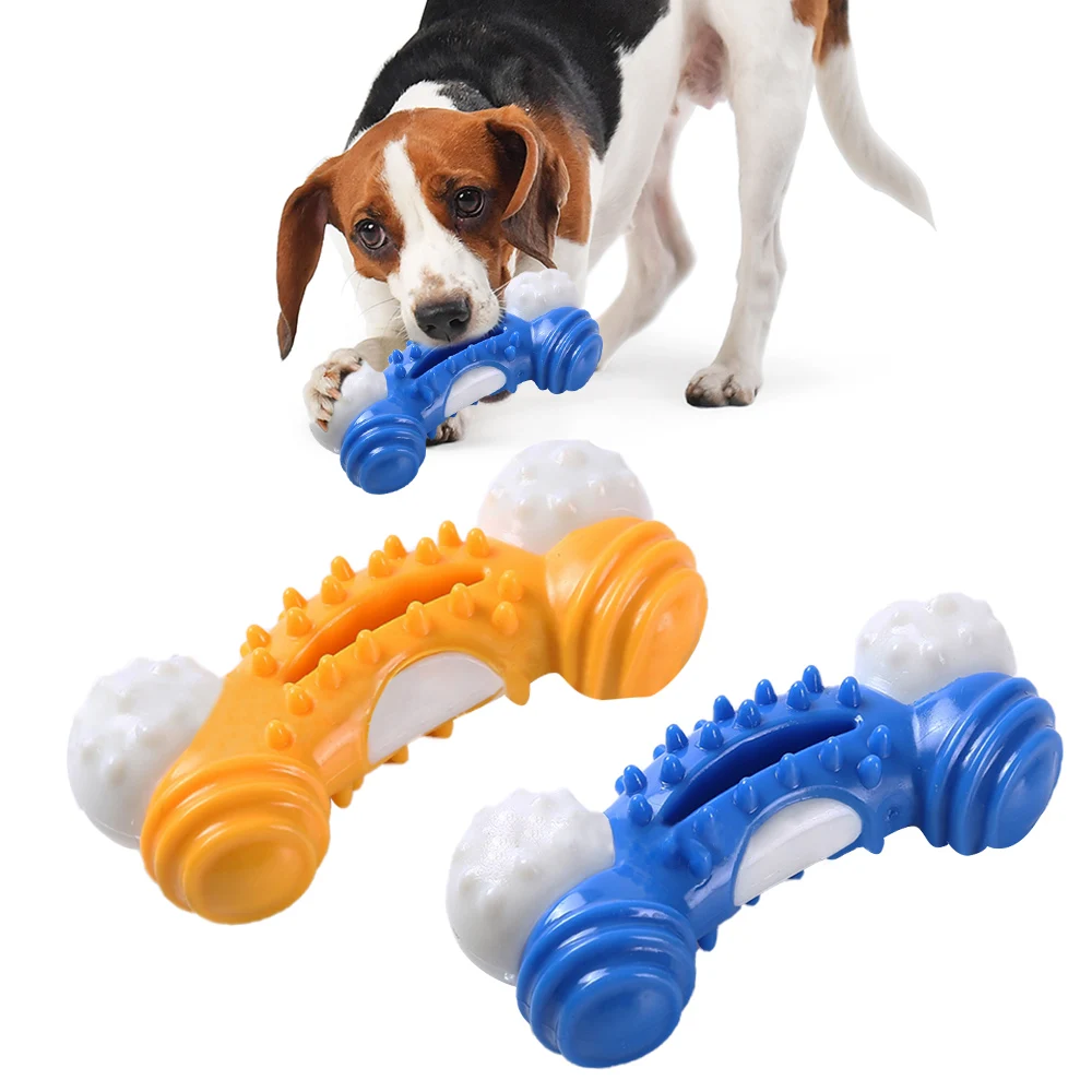 Durable Dog Chew Toys TPR Bone Toy For Large Small Dogs Training Interactive 1PCS Yellow/Blue | Дом и сад