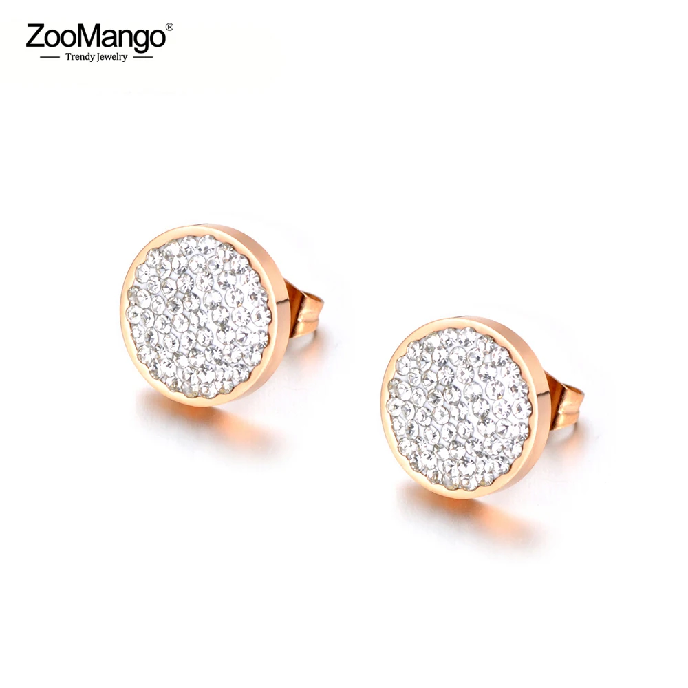 

ZooMango Rhinestone Jewelry Rose Gold Stainless Steel 3 Colors Clay Crystals Stud Earrings For Women Boucle D'oreille ZE18037