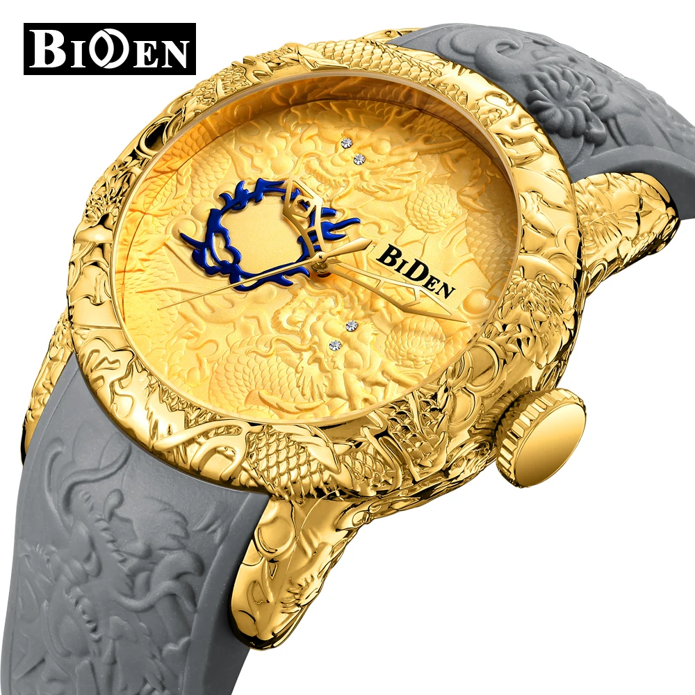

BIDEN Top Brand Luxury Watch Golden Dragon Big Dial Clock Quartz Wristwatches Cool Man Fashion Business Watch Relogio Masculino