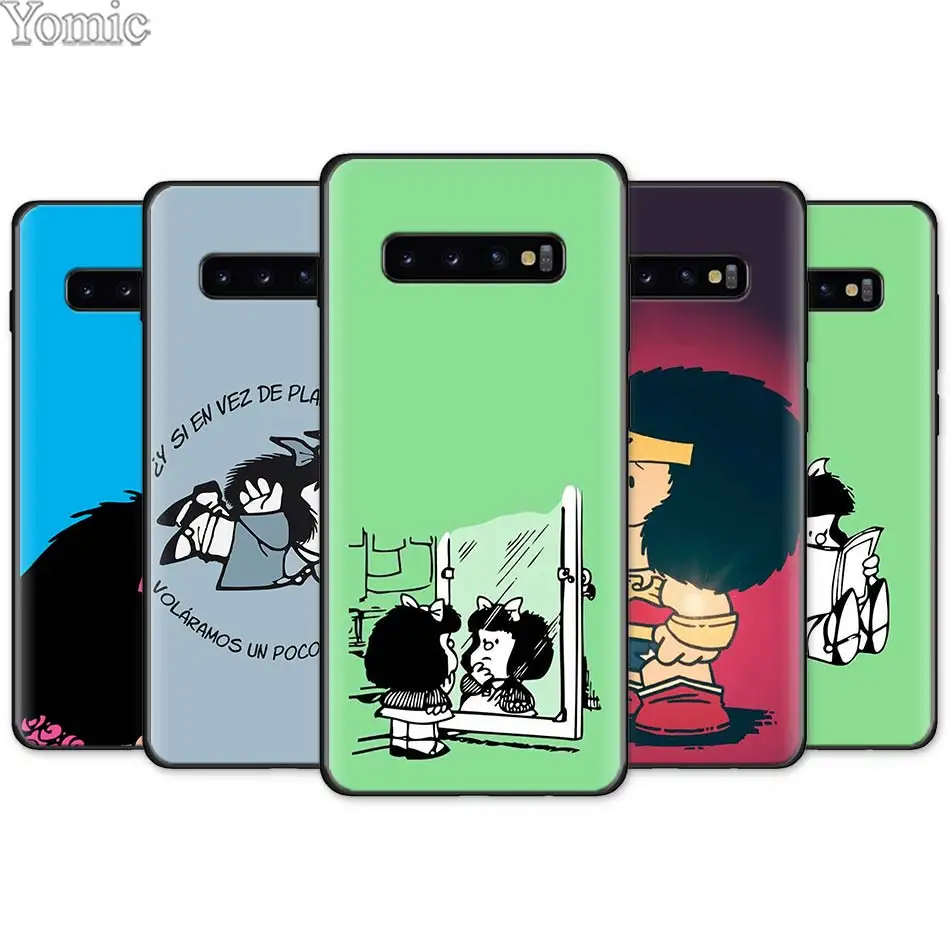 

Cartoon Cute Mafalda Black Soft TPU Case for Samsung Galaxy S10e S10 S8 S9 Plus S7 A40 A50 A70 Note 8 9 Silicone Case Cover