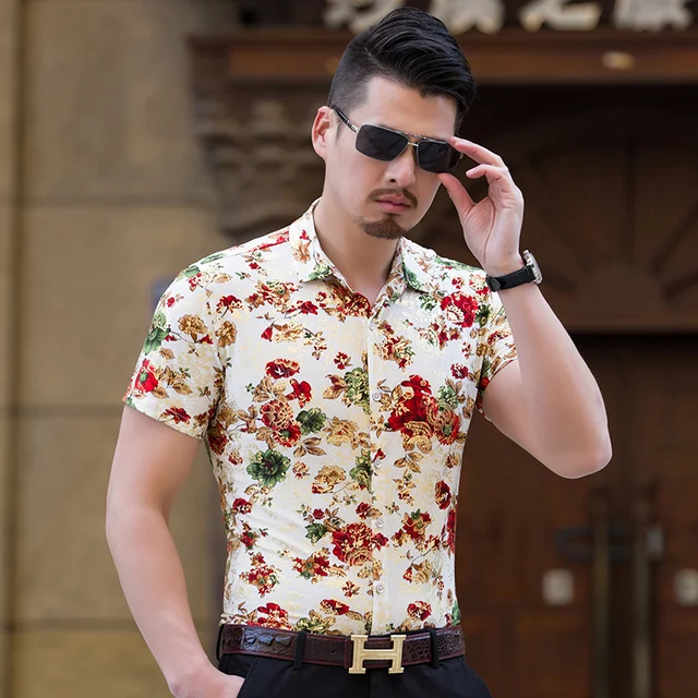 Men's Floral Shirt Summer Fashion Printed Short Sleeve Shirts Mens ...