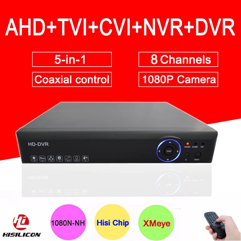 Blue-ray Metal Case 8 Channel 8CH 5 in 1 Hisi Chip 1080P/1080N/960P/720P/960H Hybrid Coaxial TVI CVI NVR AHD DVR Free Shipping