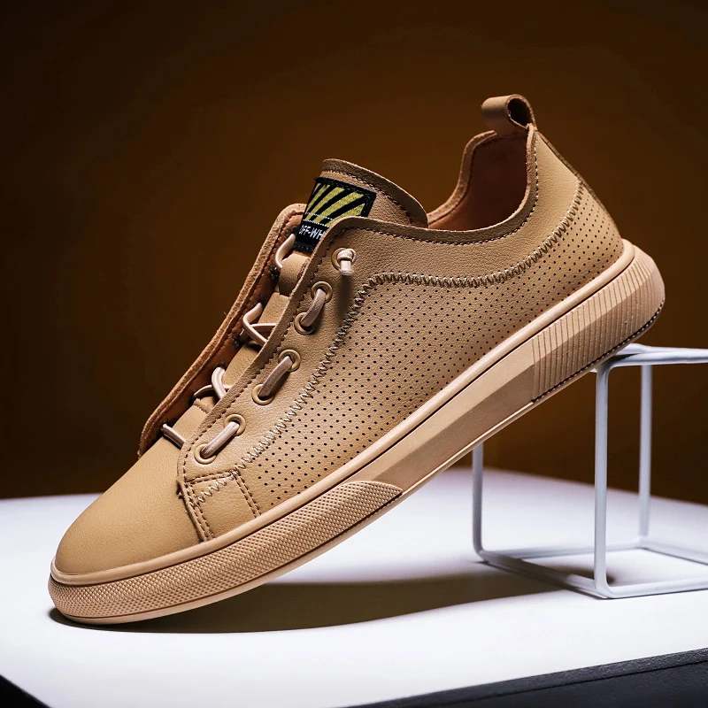 

2019 Summer Leather Men Casual Shoes Hole Breathable Youth Casual Shoes For Mens Walking Footwear Top Quality Brand Men Shoes