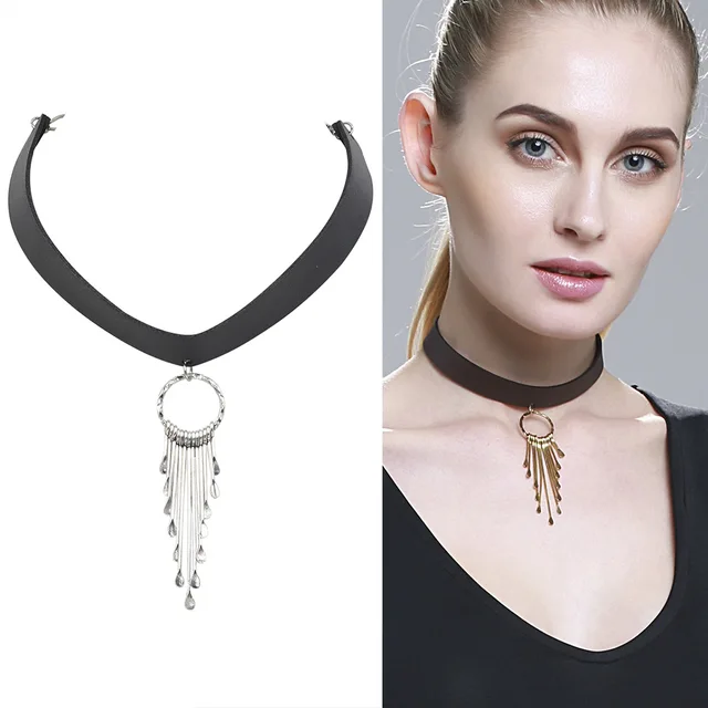 New Fashion Bohemian Black Leather Rope Collar Choker Tassel Necklaces