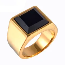 Простое квадратное мужское ретро кольцо с черным ониксом из титановой нержавеющей стали, винтажные мужские кольца, мужские ювелирные изделия на палец, большой размер 7-12
