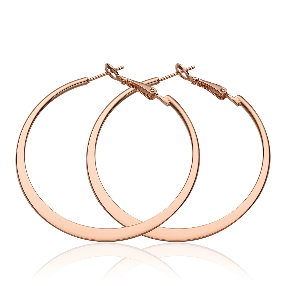 

Size:5.3X5.1CM Round Hoop Earrings For Women 2017 New Arrival Classic Rose Gold Color High Polished Flat Earrins For Wedding