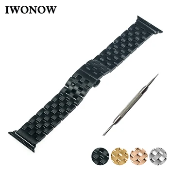 

5 Pointer Stainless Steel Watchband for Apple Watch iWatch 38mm 42mm Butterfly Clasp Band Wrist Strap Bracelet + Adapters + Tool