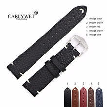 CARLYWET 20 22 24mm hombre mujer hecho a mano cuero marrón negro rojo azul VINTAGE reloj de pulsera Correa cinturón para Omega Rolex Panerai