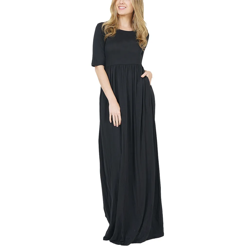Fashion women's dresses europe style Solid Neck Half Sleeve Draped Two