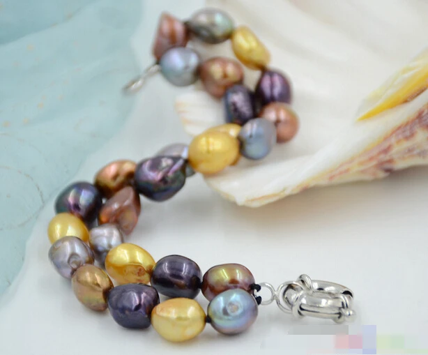 

free shipping 01343 2row 8" coffee gray brown yellow baroque freshwater pearl bracelet