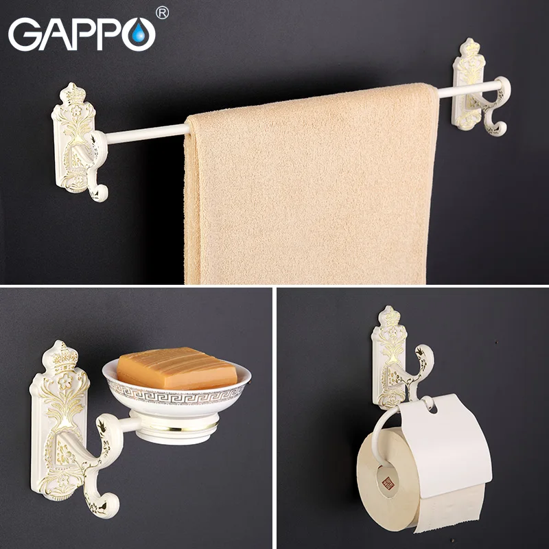 Gappo 9PCSet Bathroom Accessories Towel Bar Paper Holder Toothbrush Holder Glass shelf Toilet Brush Holder Bathroom Sets G35T9