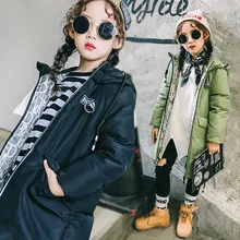 Girls parkas Coat hooded Letter casual Zipper jacket Children’s down jacket long section winter boy girl Kids Overcoat 4-12Y