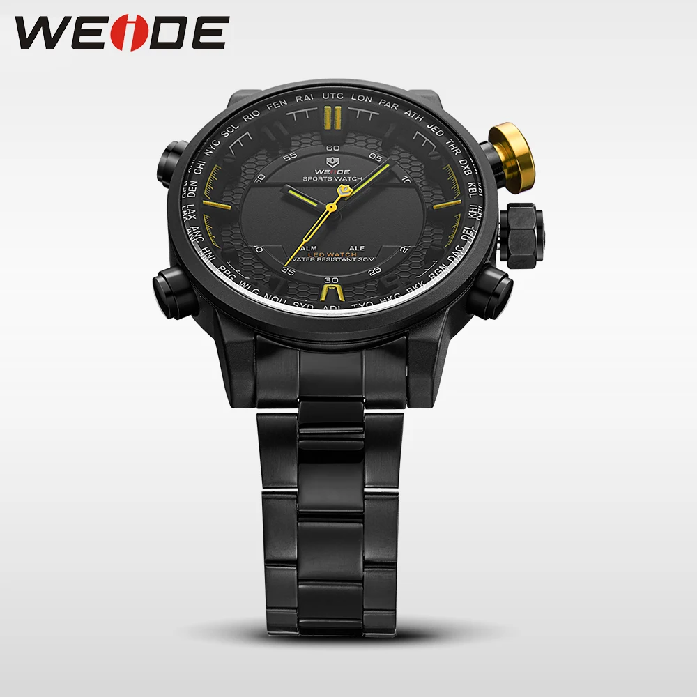 WEIDE часы для мужчин цифровые с двойным дисплеем srainless стальные браслеты кварцевые